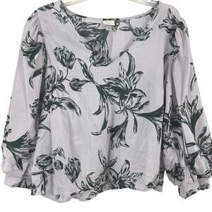 A New Day Target Long Sleeve Floral Blouse Top Purple Peasant Boho Size XXL